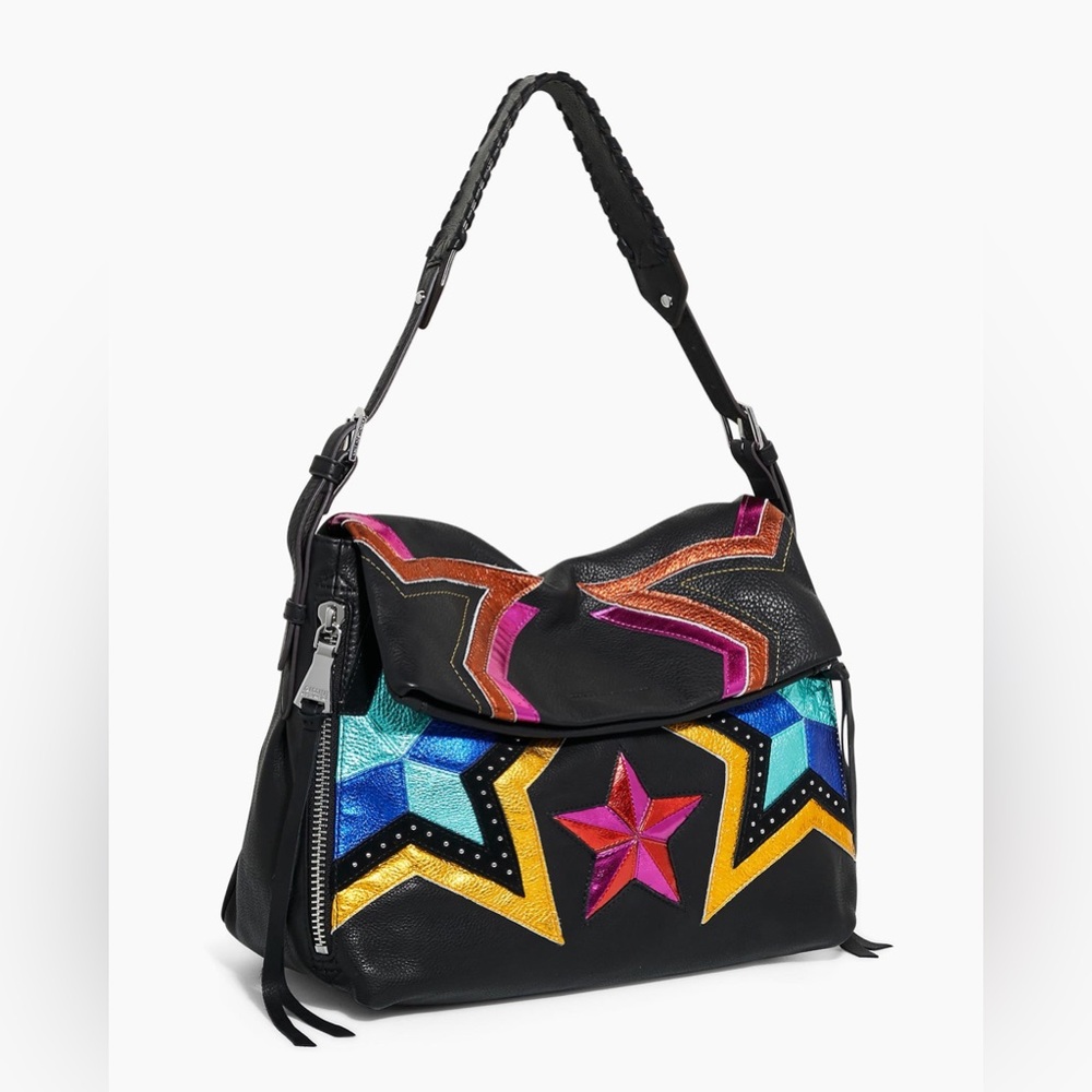 Aimee Kestenberg Black Leather Shoulder Bag with Metallic Star Appliqués - Picture 2 of 7